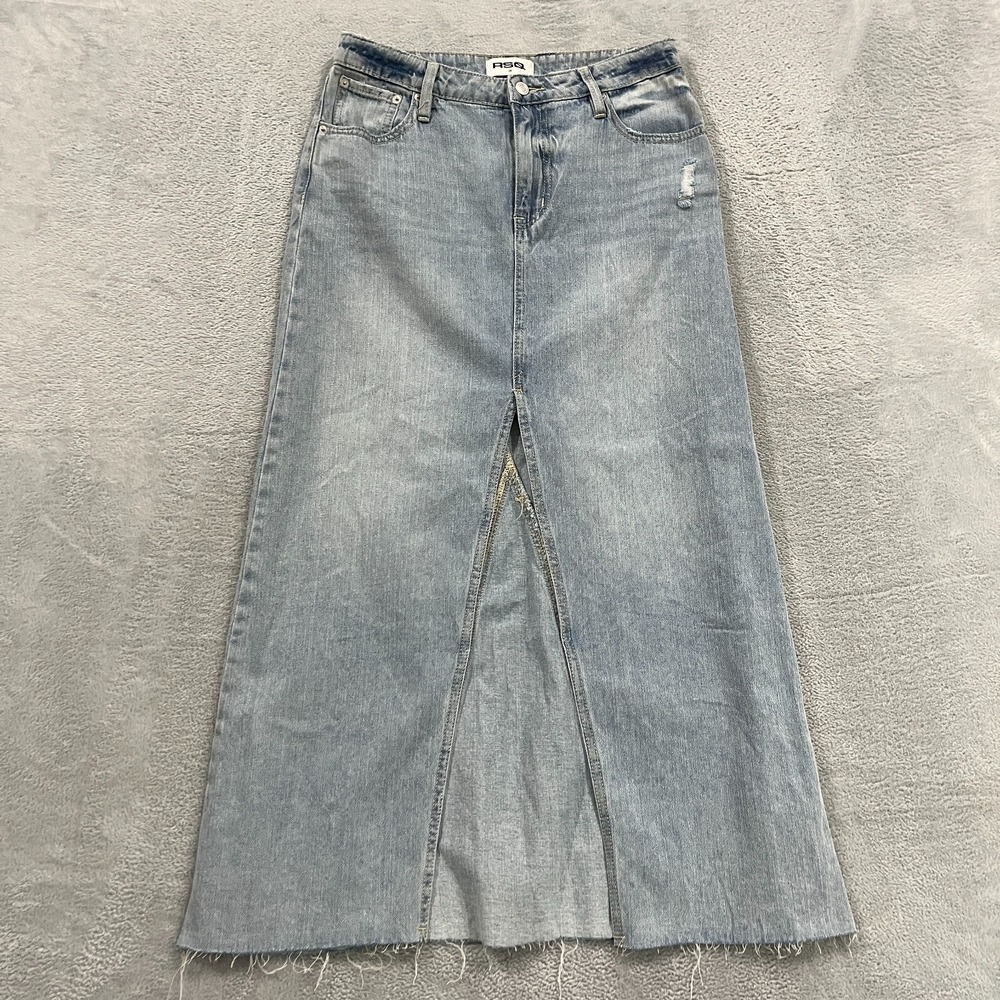 RSQ Maxi Skirt Women's 28 Denim Middle Slit Cargo Y2K Long Distressed Grunge